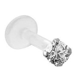 925 Sterling Silver Labret Nose Ring Stud Bioflex Post 3/16, 1/4, 9/32, 5/16, 3/8 2.5mm CZ 16G or 18G 18G - Pink - 1/4" Labre...