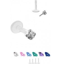 925 Sterling Silver Labret Nose Ring Stud Bioflex Post 3/16, 1/4, 9/32, 5/16, 3/8 2.5mm CZ 16G or 18G 18G - Pink - 1/4" Labre...