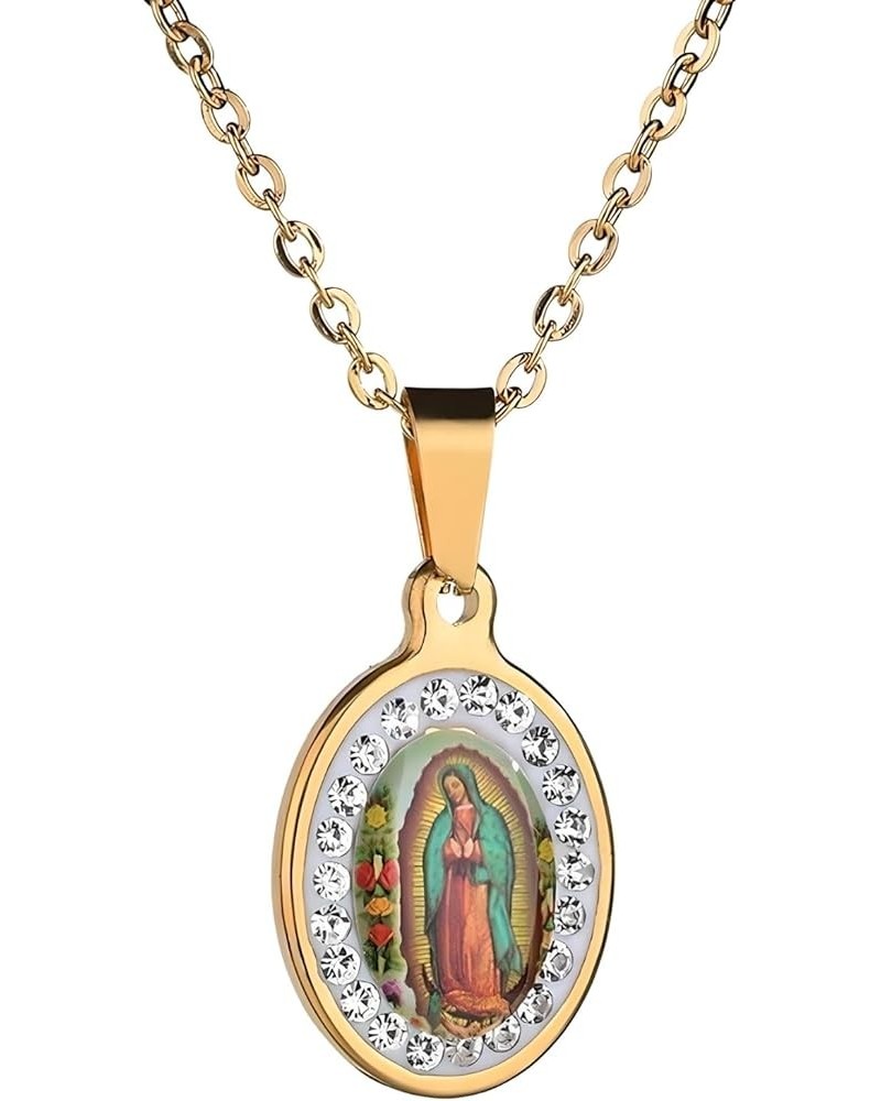 925 Sterling Silver virgen de guadalupe necklace 18K Yellow Gold Virgin Mary Pendant Necklace Charms Zircon Christian Guadalu...