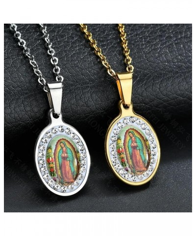 925 Sterling Silver virgen de guadalupe necklace 18K Yellow Gold Virgin Mary Pendant Necklace Charms Zircon Christian Guadalu...