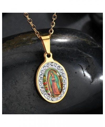 925 Sterling Silver virgen de guadalupe necklace 18K Yellow Gold Virgin Mary Pendant Necklace Charms Zircon Christian Guadalu...