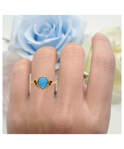 Swirl Filigree Teardrop Pear Vintage Style Thumb Ring Lab Created Opal Solid 925 Sterling Silver Yellow Tone, Lab Created Blu...