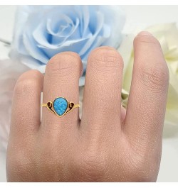 Swirl Filigree Teardrop Pear Vintage Style Thumb Ring Lab Created Opal Solid 925 Sterling Silver Yellow Tone, Lab Created Blu...