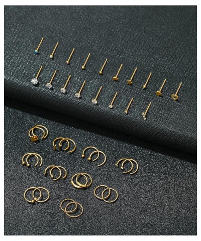 20G 38Pcs Stainless Steel L Bone Screw Shaped Nose Studs Nose Rings CZ Hoop Tragus Cartilage Nose Ring Labret Nose Piercing J...