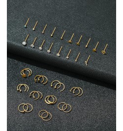 20G 38Pcs Stainless Steel L Bone Screw Shaped Nose Studs Nose Rings CZ Hoop Tragus Cartilage Nose Ring Labret Nose Piercing J...