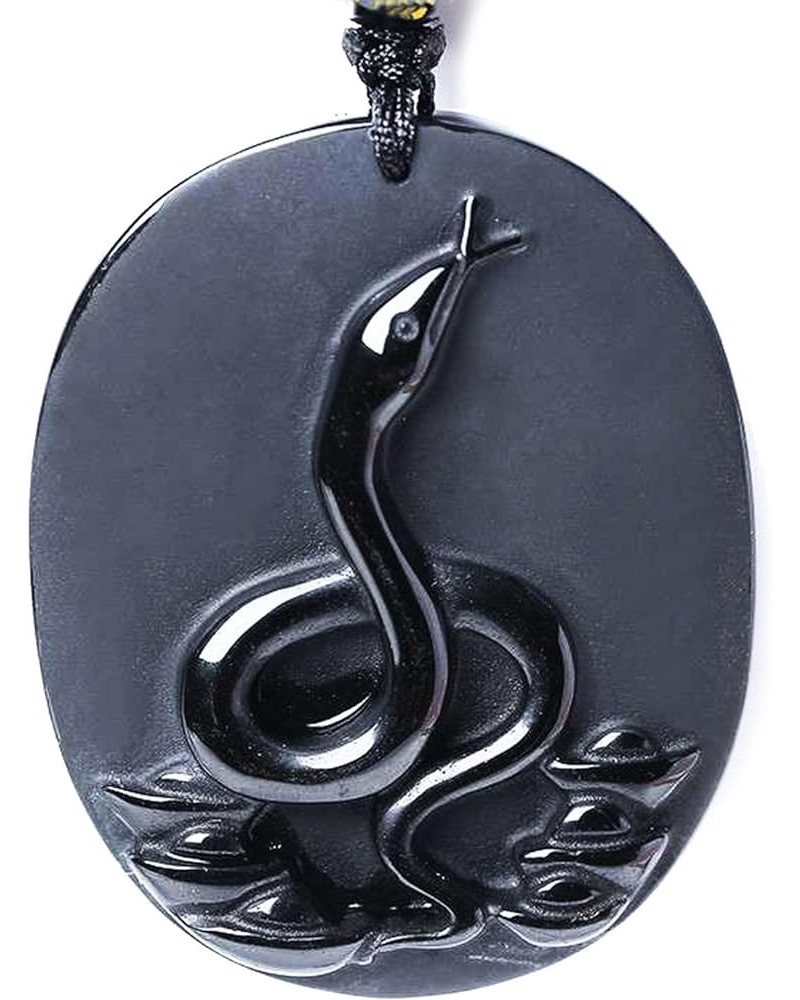 Chinese Zodiac Necklace Pendant Made of Obsidian Gemstone: Horoscope Animal/Sign Amulet Snake-Elegant $13.05 Pendants