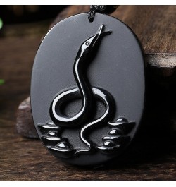 Chinese Zodiac Necklace Pendant Made of Obsidian Gemstone: Horoscope Animal/Sign Amulet Snake-Elegant $13.05 Pendants