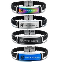 4 Packs Personalized Medical Alert Bracelets for Women Men,Braided Leather Custom Medical ID Bracelets,Free Engraving Sport E...