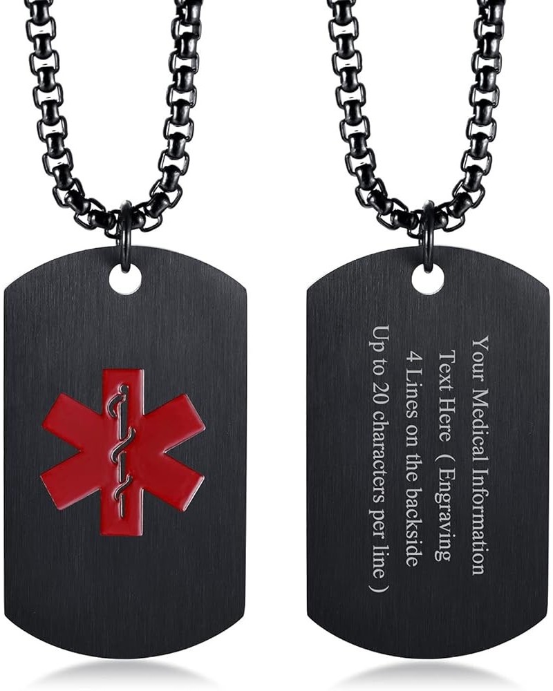 Personalized Medical Alert Necklace | Customized Stainless Steel Emergency Medical ID Dog Tag Pendant Necklace For Mens Women...