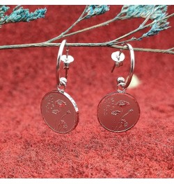 Flower Signet Earrings Botanical Engraved Minimalistic Rose Poppy Lotus Daisy Wheat Stamped Boho Dangle Earrings Drop huggie ...