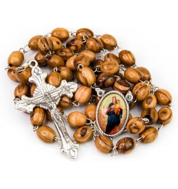 Holy Land Olive Wood Catholic Rosary from Israel, Solid Wooden Dangling Cross Pendant, Large Beads, For Men and Women, Housed...