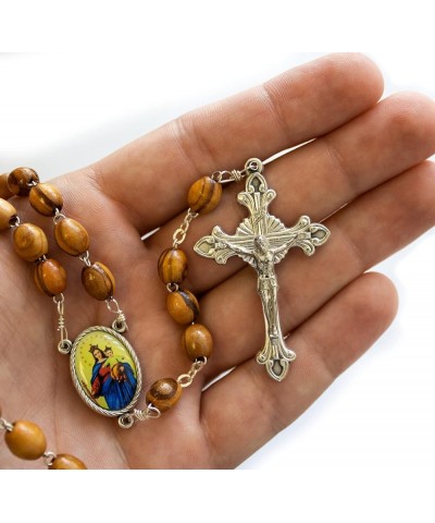 Holy Land Olive Wood Catholic Rosary from Israel, Solid Wooden Dangling Cross Pendant, Large Beads, For Men and Women, Housed...