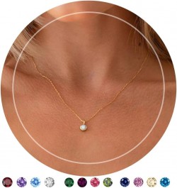 Gold Birthstone Necklace for Women 18K Gold Plated Birthstone Pendant Necklace for Teen Girls Birthday Anniversary Crystal Je...