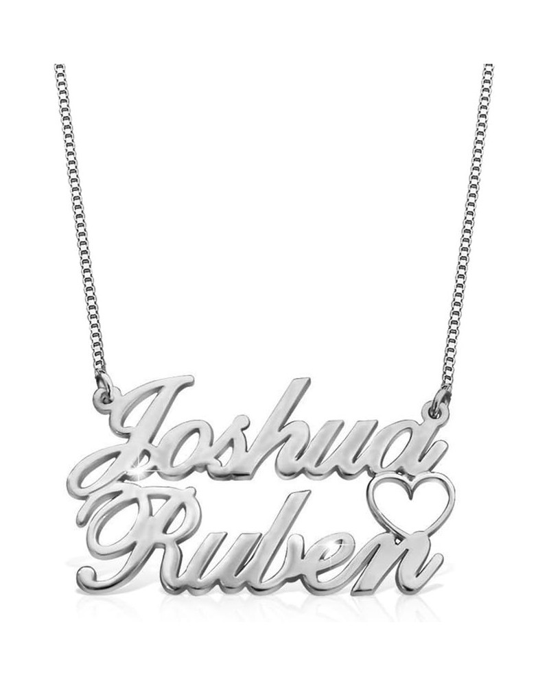 Personalized Sterling Silver Double Name Necklace with Cut Out Heart Custom Jewelry for Women Silver $14.79 Necklaces