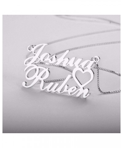 Personalized Sterling Silver Double Name Necklace with Cut Out Heart Custom Jewelry for Women Silver $14.79 Necklaces