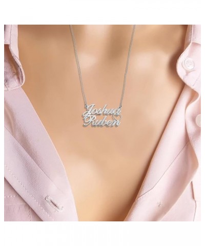 Personalized Sterling Silver Double Name Necklace with Cut Out Heart Custom Jewelry for Women Silver $14.79 Necklaces