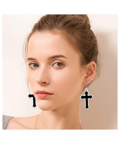 Gothic Cross Christ Earring Goth Punk Dangle Drop Earrings Halloween Christmas New Year Jewelry Gift for Women Black Cross $5...