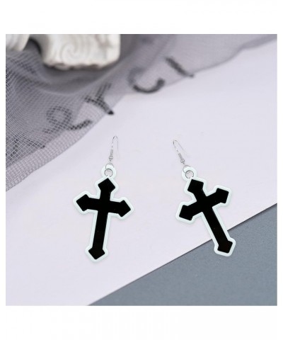 Gothic Cross Christ Earring Goth Punk Dangle Drop Earrings Halloween Christmas New Year Jewelry Gift for Women Black Cross $5...