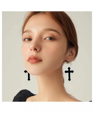 Gothic Cross Christ Earring Goth Punk Dangle Drop Earrings Halloween Christmas New Year Jewelry Gift for Women Black Cross $5...