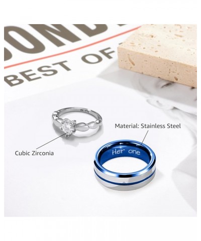 Personalized Couple Rings Promise Rings for Him and Her Custom Ring Set Wedding Bands Engagement Rings for Couples 2 PCS Silv...