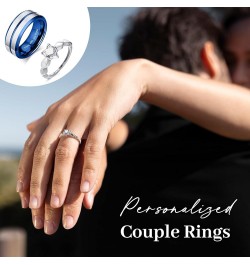 Personalized Couple Rings Promise Rings for Him and Her Custom Ring Set Wedding Bands Engagement Rings for Couples 2 PCS Silv...