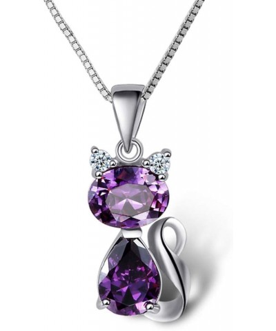 Cat Necklace, 18'' Silver Box Chain Women's Amethyst Cat Pendant Jewelry, Purple (Gift Box & Greeting Card) $15.54 Necklaces