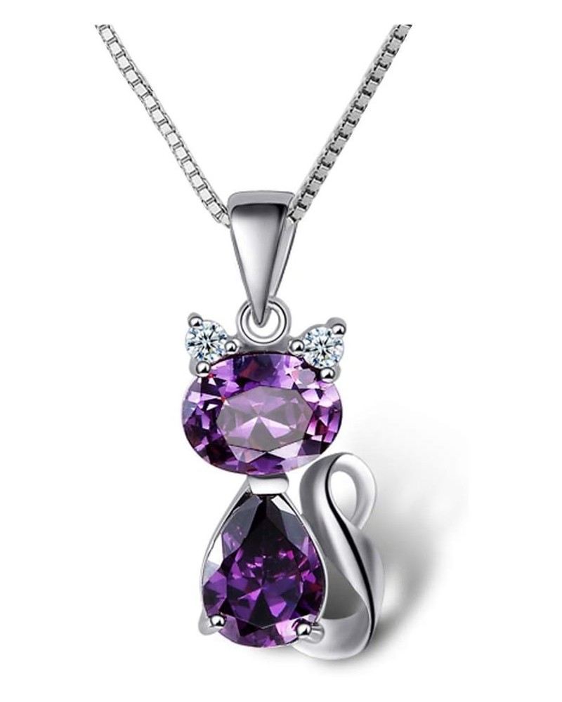 Cat Necklace, 18'' Silver Box Chain Women's Amethyst Cat Pendant Jewelry, Purple (Gift Box & Greeting Card) $15.54 Necklaces