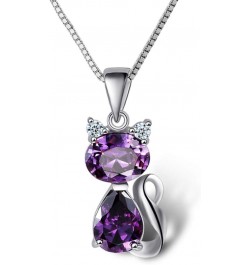 Cat Necklace, 18'' Silver Box Chain Women's Amethyst Cat Pendant Jewelry, Purple (Gift Box & Greeting Card) $15.54 Necklaces