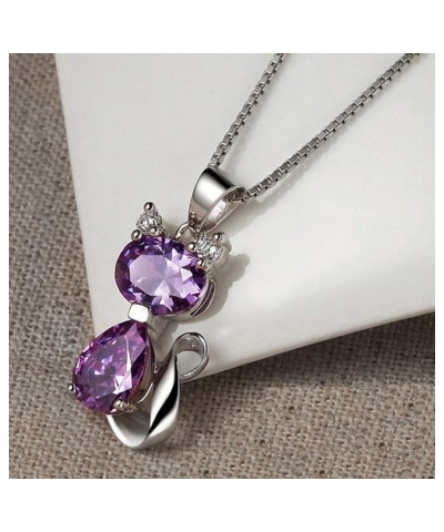 Cat Necklace, 18'' Silver Box Chain Women's Amethyst Cat Pendant Jewelry, Purple (Gift Box & Greeting Card) $15.54 Necklaces