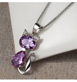 Cat Necklace, 18'' Silver Box Chain Women's Amethyst Cat Pendant Jewelry, Purple (Gift Box & Greeting Card) $15.54 Necklaces