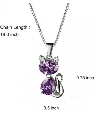 Cat Necklace, 18'' Silver Box Chain Women's Amethyst Cat Pendant Jewelry, Purple (Gift Box & Greeting Card) $15.54 Necklaces