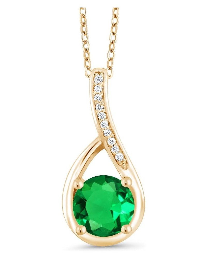 18K Yellow Gold Plated Silver Green Nano Emerald and White Diamond Infinity Pendant Necklace For Women | 0.84 Cttw | Gemstone...