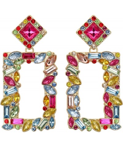 Art Deco Sparkly Rhinestone Marquise Rectangle Geometric Statement Dangle Earrings for Women Multicolor Gold-Tone $7.27 Earrings