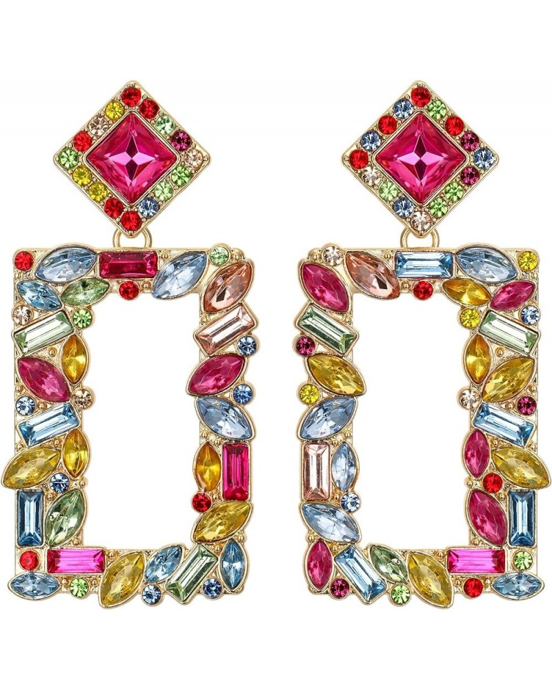 Art Deco Sparkly Rhinestone Marquise Rectangle Geometric Statement Dangle Earrings for Women Multicolor Gold-Tone $7.27 Earrings