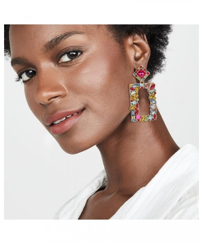 Art Deco Sparkly Rhinestone Marquise Rectangle Geometric Statement Dangle Earrings for Women Multicolor Gold-Tone $7.27 Earrings