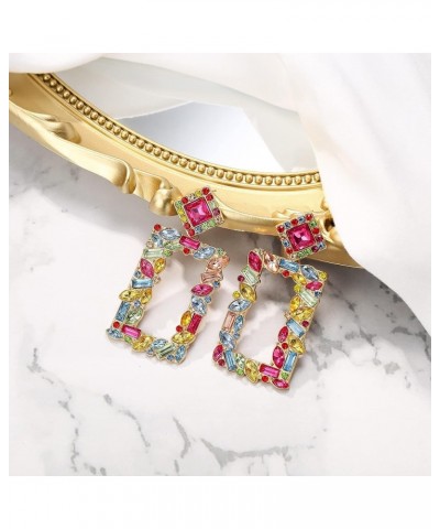 Art Deco Sparkly Rhinestone Marquise Rectangle Geometric Statement Dangle Earrings for Women Multicolor Gold-Tone $7.27 Earrings