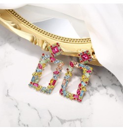 Art Deco Sparkly Rhinestone Marquise Rectangle Geometric Statement Dangle Earrings for Women Multicolor Gold-Tone $7.27 Earrings