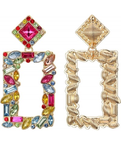 Art Deco Sparkly Rhinestone Marquise Rectangle Geometric Statement Dangle Earrings for Women Multicolor Gold-Tone $7.27 Earrings