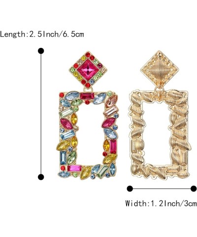 Art Deco Sparkly Rhinestone Marquise Rectangle Geometric Statement Dangle Earrings for Women Multicolor Gold-Tone $7.27 Earrings