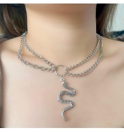 Gold Snake Layered Chunky Necklace Dainty Snake Pendant Necklaces Punk Vintage Snake Cuban Chain Necklace Bohemian Snake Jewe...