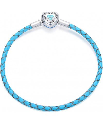 Genuine Blue Braided leather Bracelet with 925 Sterling Silver Snap Clasp Charms CZ For Women Teen Fits European Beads Charm ...