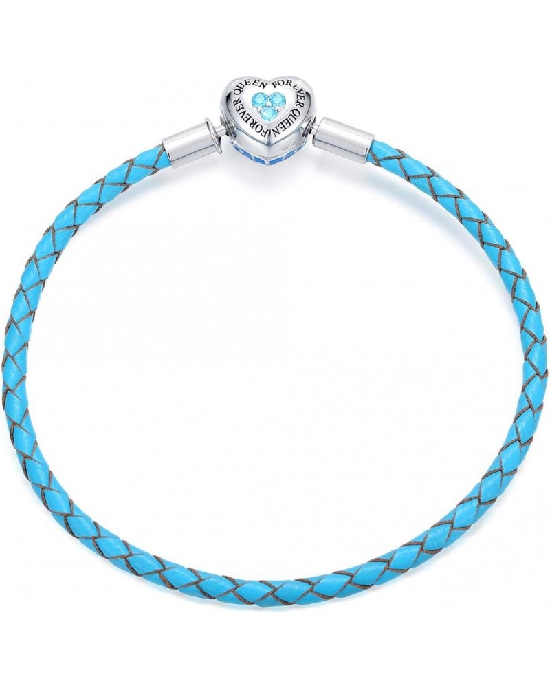 Genuine Blue Braided leather Bracelet with 925 Sterling Silver Snap Clasp Charms CZ For Women Teen Fits European Beads Charm ...