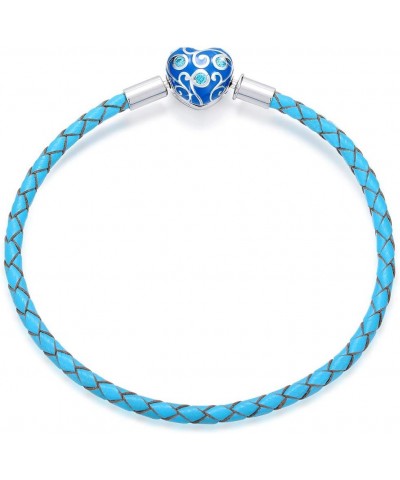 Genuine Blue Braided leather Bracelet with 925 Sterling Silver Snap Clasp Charms CZ For Women Teen Fits European Beads Charm ...