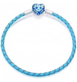 Genuine Blue Braided leather Bracelet with 925 Sterling Silver Snap Clasp Charms CZ For Women Teen Fits European Beads Charm ...