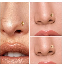 MeIighting Solid Gold Nose Stud 20G Flower Nose Ring L Shaped 14K Solid Gold Clover Nose Piercing Jewelry for Women Clear CZ ...