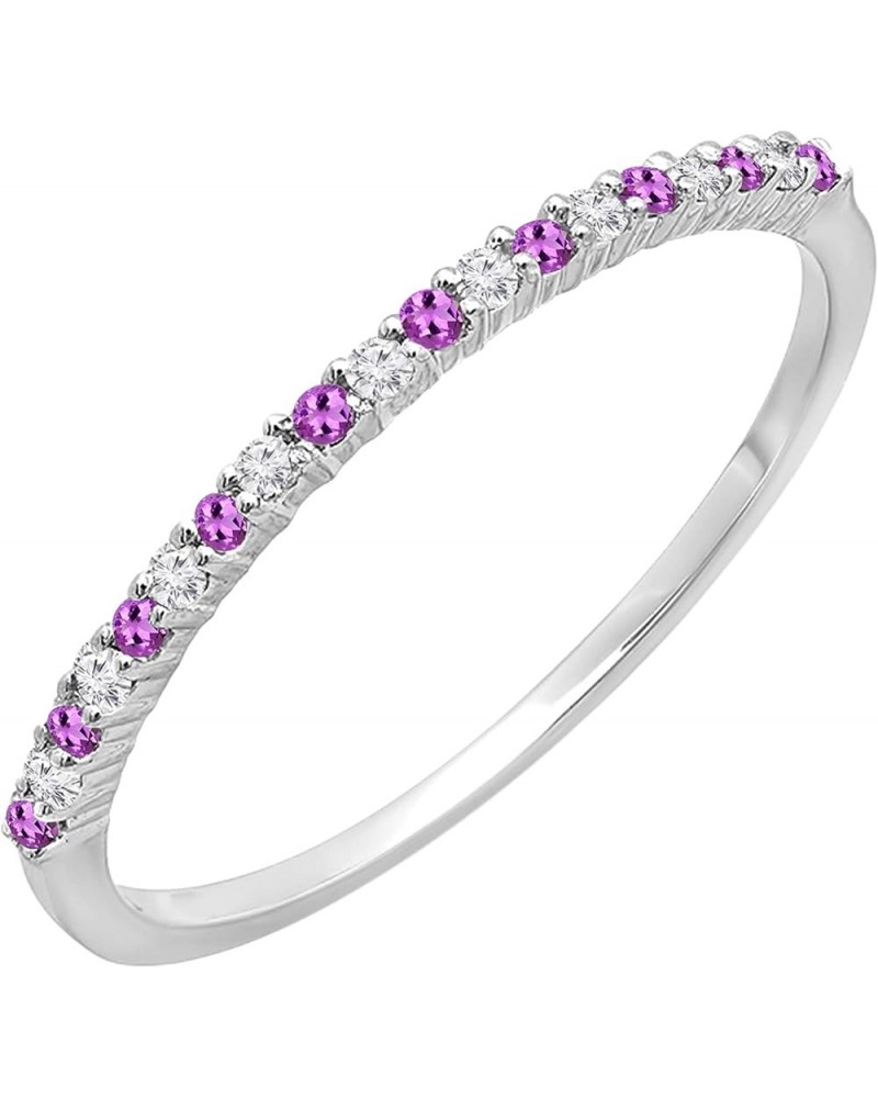 Round Amethyst & White Diamond Ladies Stackable Thin Matching Wedding Band | Available in 10K/14K/18K Gold Ring Size 4.5 in 1...