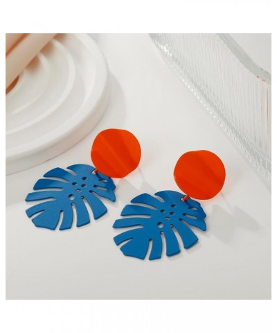 Palm Leaf Earrings for Women, Boho Tropical Dangle Earrings Monstera Drop Dangle Earrings for Women Girls Royal Blue $8.69 Ea...