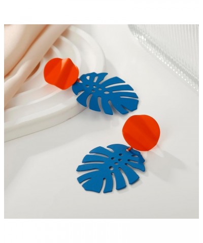 Palm Leaf Earrings for Women, Boho Tropical Dangle Earrings Monstera Drop Dangle Earrings for Women Girls Royal Blue $8.69 Ea...