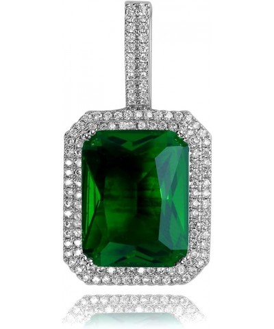 Hip Hop 6 Colors Solitaire Pendant Cubic Zirconia Halo Pendant Necklace with Solid Back… Emerald-silver $11.27 Necklaces