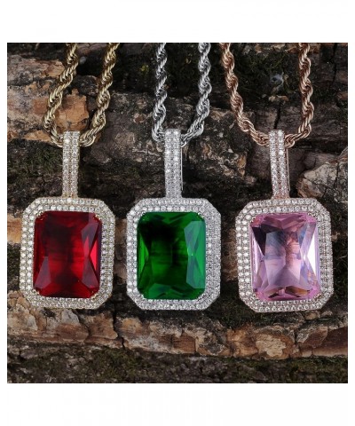 Hip Hop 6 Colors Solitaire Pendant Cubic Zirconia Halo Pendant Necklace with Solid Back… Emerald-silver $11.27 Necklaces